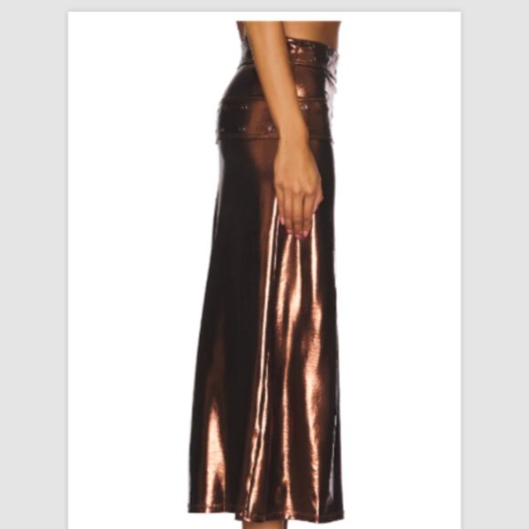 WE WORE WHAT Resolve Metallic Double Belt Midi Skirt Foiled Stretch 6 NWT $119 - Picture 3 of 9